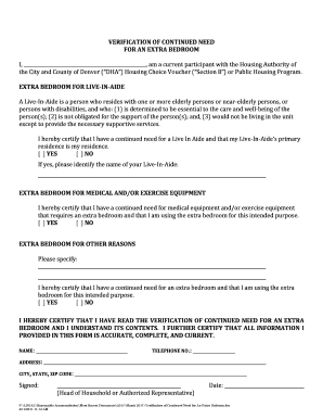 Sample letter to landlord for late rent payment - VERIFICATION OF CONTINUED NEED FOR AN EXTRA BEDROOM EXTRA - denverhousing