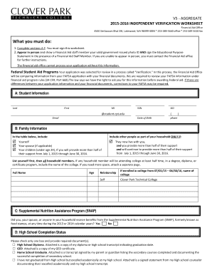 2015-2016 Independent Verification Worksheet