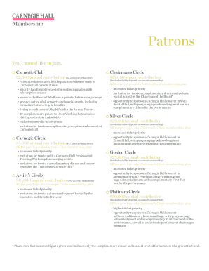 Carnegie Hall Patron Membership Application