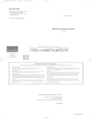 Springer Journal Renewal Form