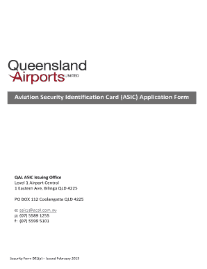 Aviation Security Identification Card (ASIC) Application Form