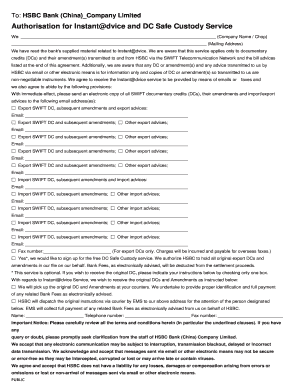 HSBC Instant@dvice and DC Safe Custody Service Agreement