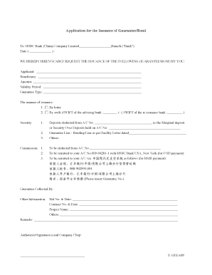 Application for Issuance of Guarantee/Bond