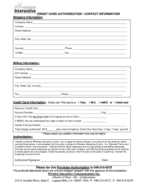 Credit Card Authorization Form