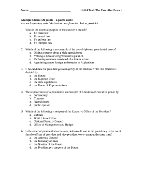Unit 4 Test: The Executive Branch