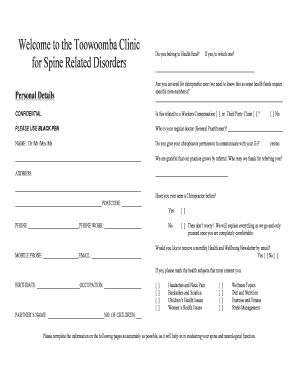 Toowoomba Clinic Patient Intake Form