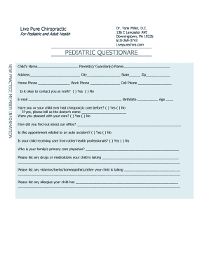 Pediatric Chiropractic Questionnaire