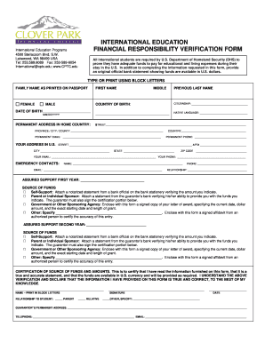 International Student Financial Responsibility Verification Form
