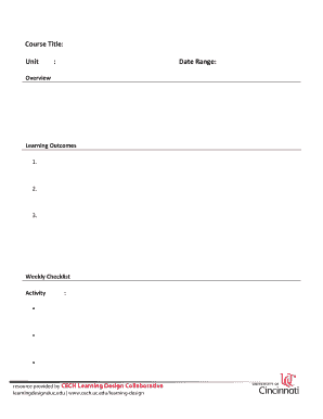 Course Title and Weekly Checklist Template