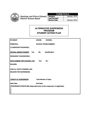 Alternative Suspension Program Student Action Plan