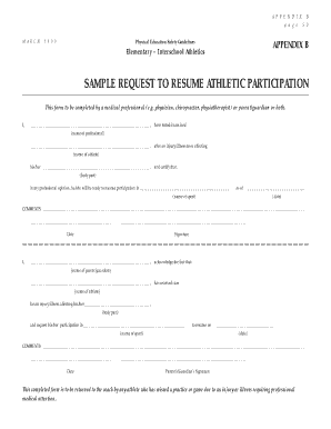 Sample Request to Resume Athletic Participation
