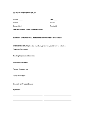Behavior Intervention Plan