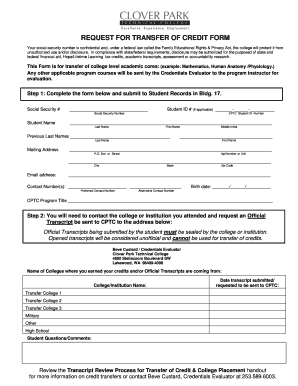 Request for Transfer of Credit Form