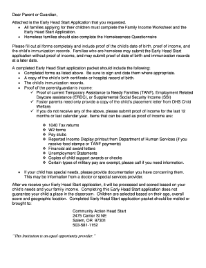 Early Head Start Application