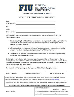 REQUEST FOR DEPARTMENTAL AFFILIATION