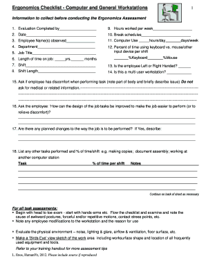 Ergonomics Checklist - Computer and General Workstations