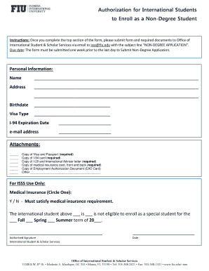 Authorization for International Students to Enroll as Non-Degree Student