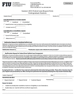 Summer Federal Loan Request Form