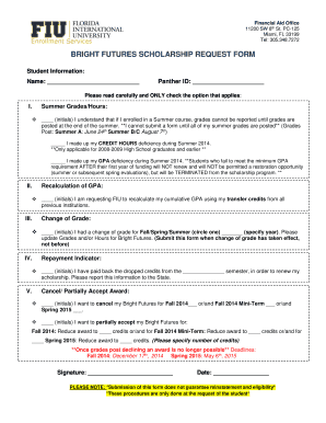 Bright Futures Scholarship Request Form