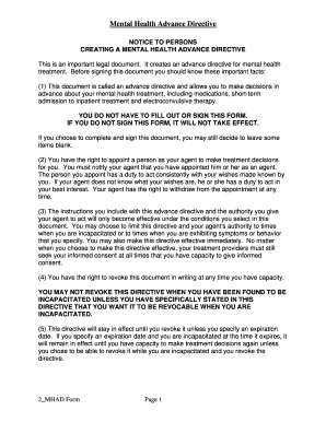 Mental Health Advance Directive