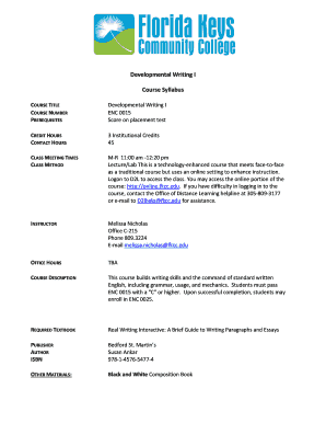 Developmental Writing I Course Syllabus