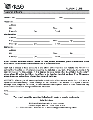 Alumni Club Officer Roster Form