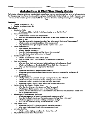 Antebellum & Civil War Study Guide
