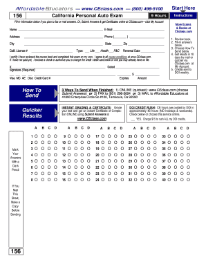 California Personal Auto Insurance Exam