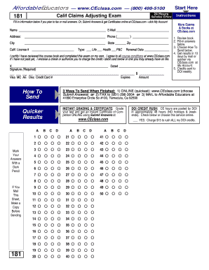 California Claims Adjusting Exam Form