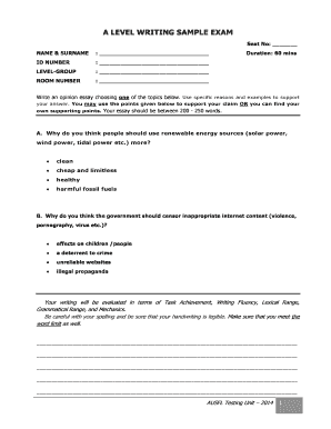 A Level Writing Sample Exam
