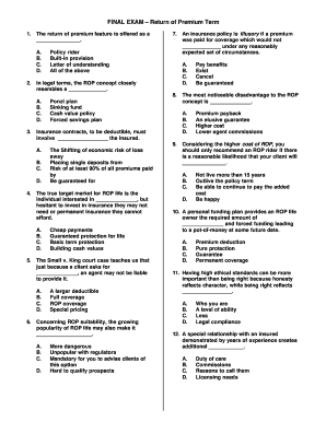 Return of Premium Term Life Insurance Exam