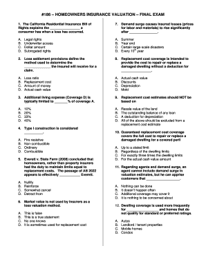 Homeowners Insurance Valuation Final Exam