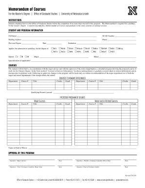 Memorandum of Courses for Master's Degree Candidacy