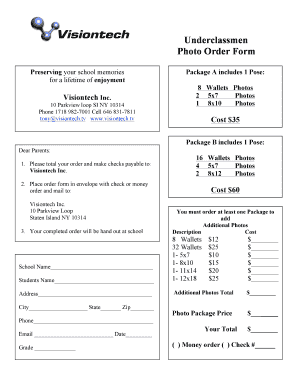 Underclassmen Photo Order Form