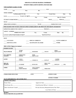 Ohio Peace Officer Training Commission Student Enrollment Form