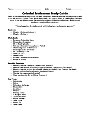 Colonial Settlement Study Guide