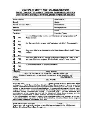 Medical History and Release Form