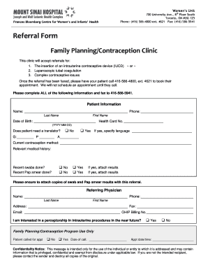 Family Planning Contraception Clinic Referral Form