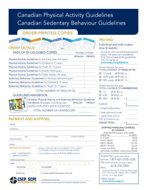 Canadian Physical Activity Guidelines Order Form