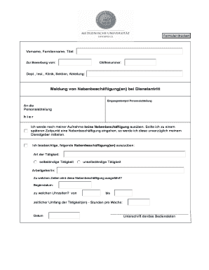 Meldung von Nebenbeschäftigung(en) bei Dienstantritt