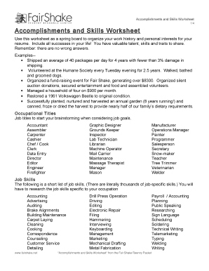 Accomplishments and Skills Worksheet