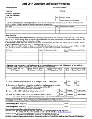2016-2017 Dependent Verification Worksheet