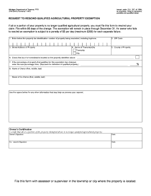 Request to Rescind Qualified Agricultural Property Exemption