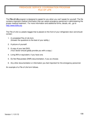 File of Life Emergency Medical Form