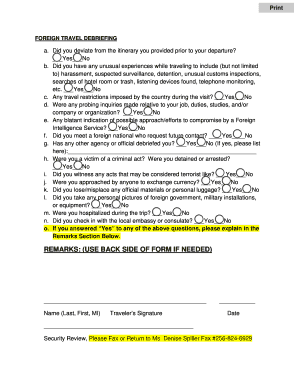 Foreign Travel Debriefing Form