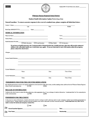 Student Health Information Update Form