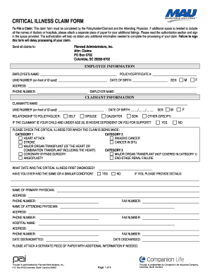Critical Illness Claim Form