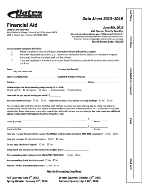 Bates Technical College Financial Aid Data Sheet