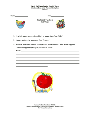 Fruits and Vegetables Exit Ticket