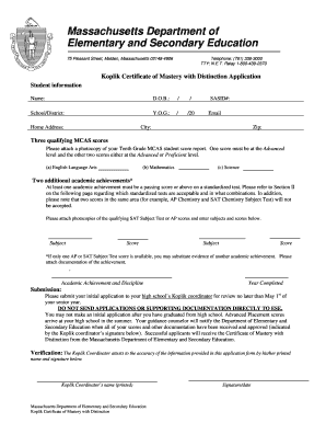 Koplik Certificate of Mastery with Distinction Application